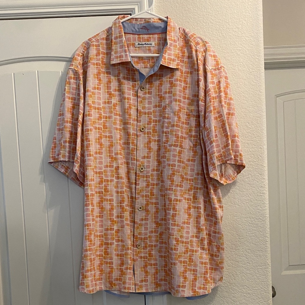 Tommy Bahama Men's Islandzone Camp Shirt w/ Orange & White Pattern, 3XL